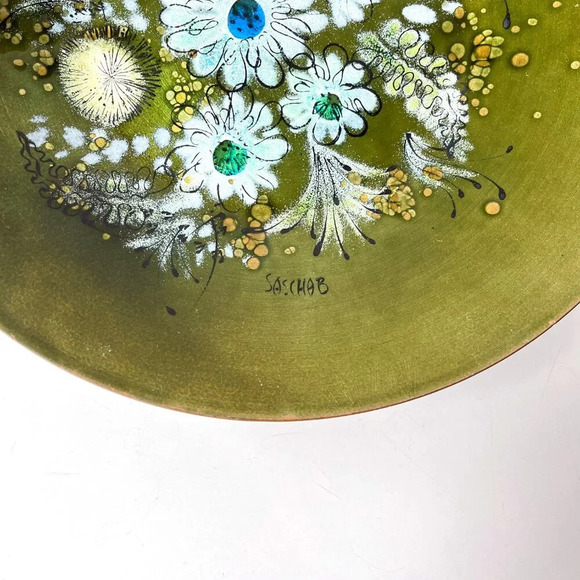 Sascha Brastoff MCM Enamel & Copper Floral Serving Bowl - Picture 2 of 6